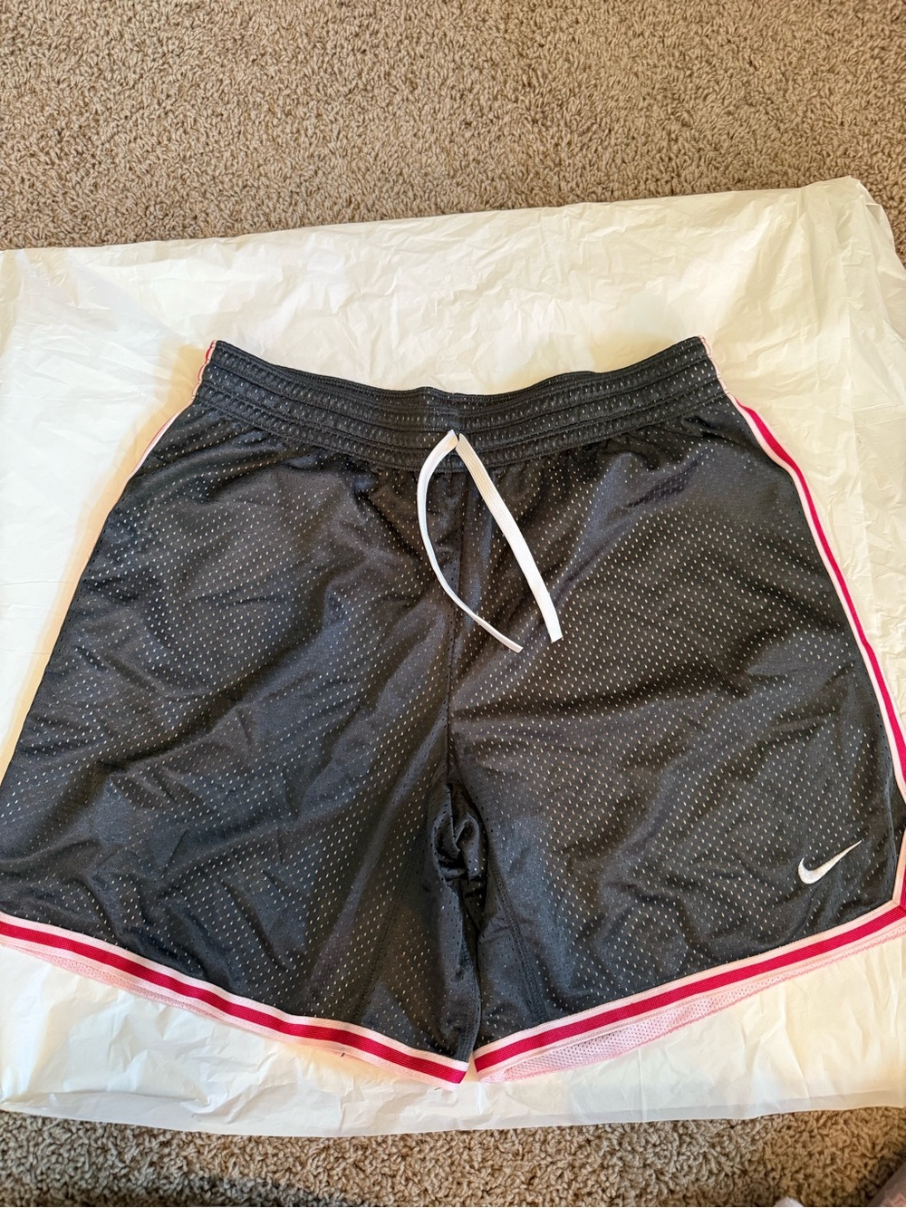 Nike Black Mesh Shorts with Pink and White Trim